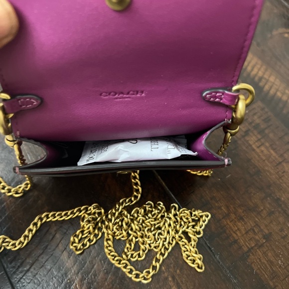 Coach Magenta Leather Crossbody Bag with Gold Chain.# F2354 - Picture 4 of 7